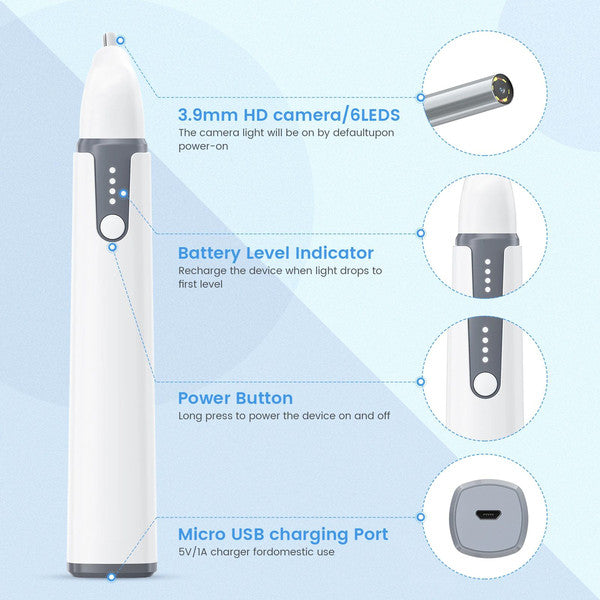Wireless Otoscope Ear Camera HD WiFi with LED Lights for Adults and Kids, Safe and Easy Ear Cleaning Tool