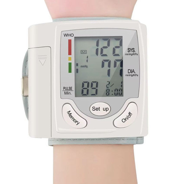 Wrist Electronic Blood Pressure Monitor Compact Digital BP Meter with LCD Display and Memory