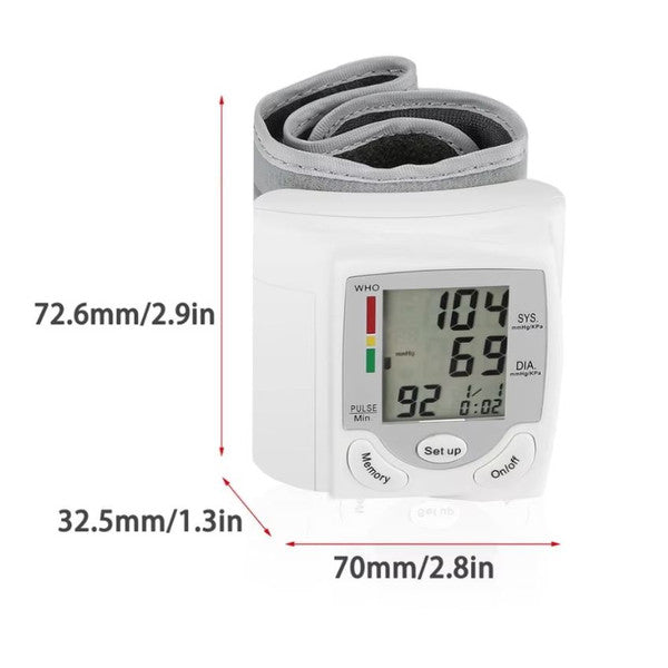 Wrist Electronic Blood Pressure Monitor Compact Digital BP Meter with LCD Display and Memory