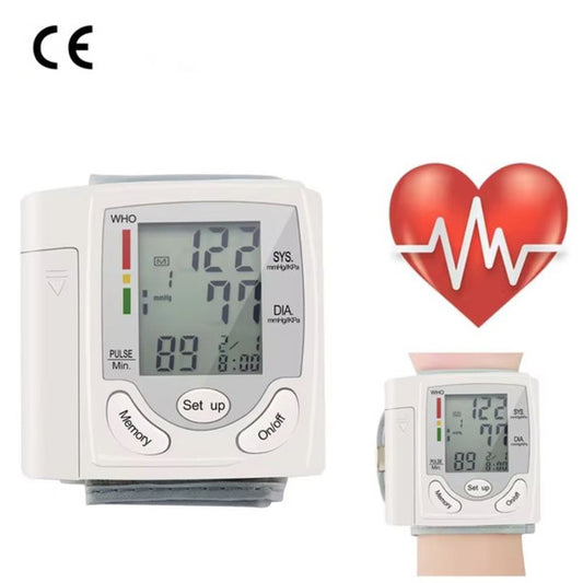 Wrist Electronic Blood Pressure Monitor Compact Digital BP Meter with LCD Display and Memory