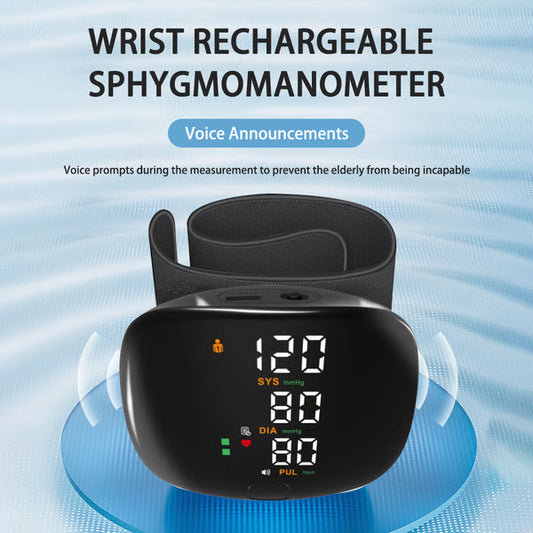 Digital Wrist Blood Pressure Meter, Automatic Voice Tonometer Heart Rate Monitor, Smart Touch LCD Screen