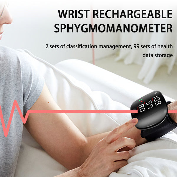 Digital Wrist Blood Pressure Meter, Automatic Voice Tonometer Heart Rate Monitor, Smart Touch LCD Screen