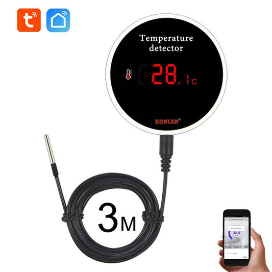 Tuya WiFi Temperature Sensor Waterproof Probe, Smart Life Thermometer for Home, Pool, Freezer Remote Monitoring, Alarm