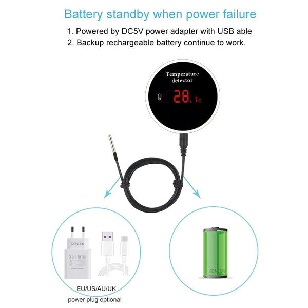 Tuya WiFi Temperature Sensor Waterproof Probe, Smart Life Thermometer for Home, Pool, Freezer Remote Monitoring, Alarm