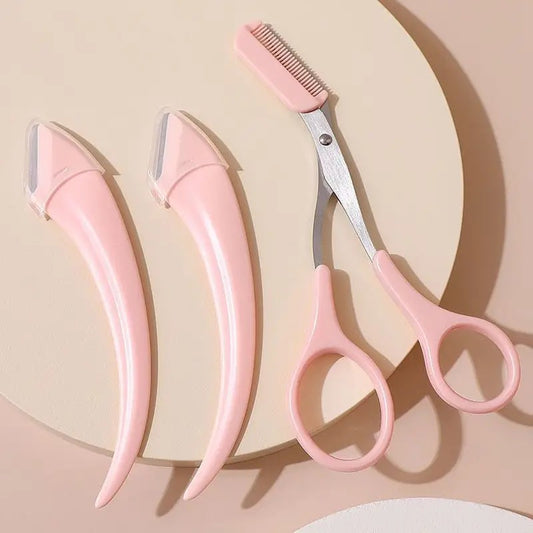 Eyebrow Trimmer Set, Curved Eyebrow Razor, Eyebrow Scissors With Comb, Convenient Easy Beauty Tools, Pro Grooming Kit