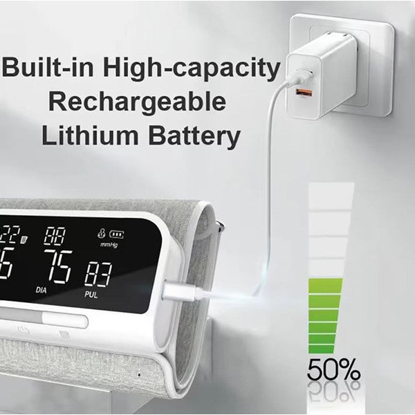 Rechargeable Full Upper Arm Blood Pressure Monitor with Large LCD Screen and Voice Alerts