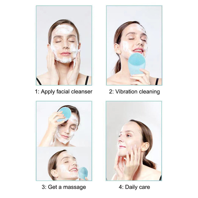 Vibrating Electric Silicone Facial Cleanser, Skincare Massage Tool for Deep Pore Cleaning