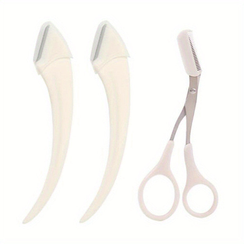 Eyebrow Trimmer Set, Curved Eyebrow Razor, Eyebrow Scissors With Comb, Convenient Easy Beauty Tools, Pro Grooming Kit