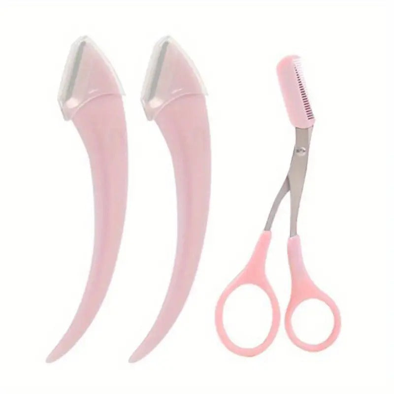 Eyebrow Trimmer Set, Curved Eyebrow Razor, Eyebrow Scissors With Comb, Convenient Easy Beauty Tools, Pro Grooming Kit